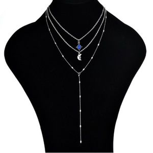 Multilayer Choker Necklace Moon Pendant